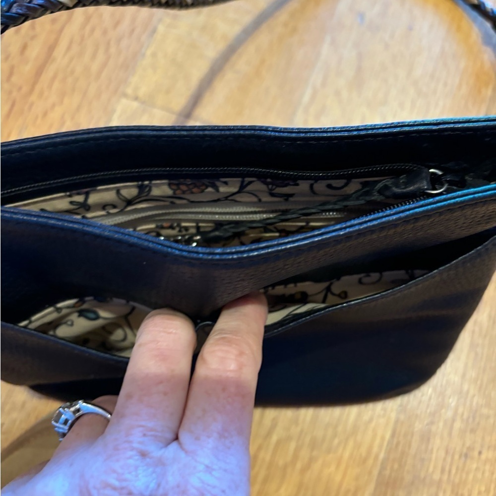 Brighton Black Leather Shoulder Bag Braided Strap - Picture 5 of 14